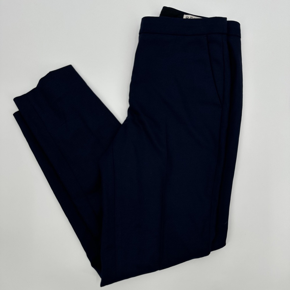 Reiss Pants Womens 2 Navy Blue Tapered Slim‎ Ankle Cropped Textured Dress Office
